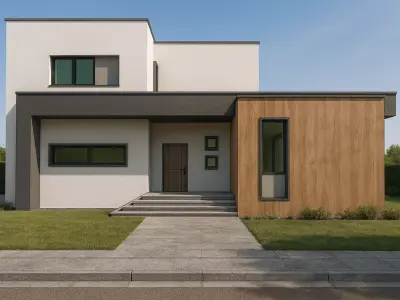 3D MODEL Modern Two-Story House with Upper Annex Low-poly 3D model
