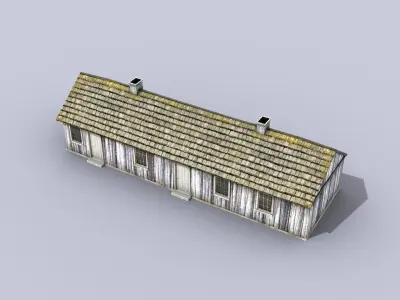 Big Wooden Barracks Low-poly 3D model