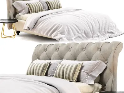  Double Bed With Upholstered And Smooth Headboard Dorian 3D model