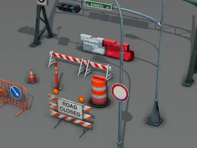Road Objects pack - low poly Low-poly 3D model
