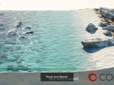 Bay with rocks-waves- pier- sand plus HQ textures 3D Model Pack