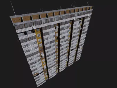 Khrushchyovka residential building with balconies Low-poly 3D model