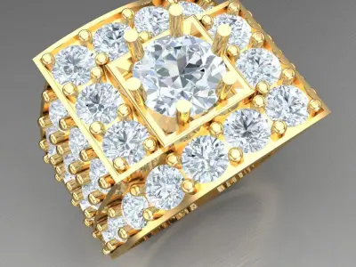 Light Gold Diamond Men Ring 2MR005 3D model