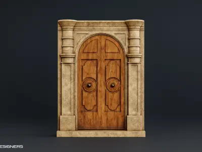 Italian Door - French Door Low-poly 3D model