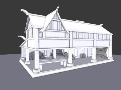 Medieval Village Sawmill Low-poly 3D model