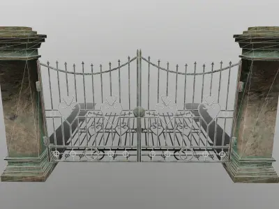 wall set two wrought iron gates Low-poly 3D model
