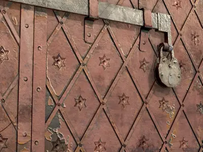 Big Medieval Gate of the Fortress  Low-poly 3D model