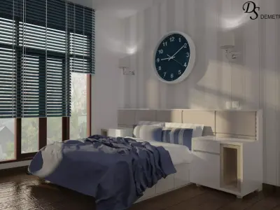 Navy bedroom scene 3D model