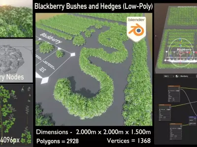 Blackberry Bushes and Hedges with Geometry Nodes Low-poly 3D model
