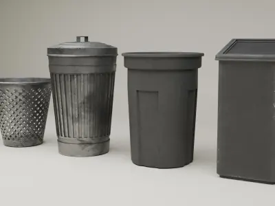 Plastic and Metal Trash Bin  Low-poly 3D model