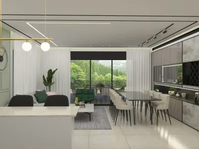 Living room and kitchen 3D model