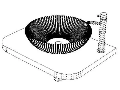 bowl basin 45dia h15 with mixer tap on marble shelf Low-poly 3D model