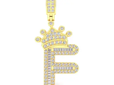 Crown Initial  F  Letter Pendant 3D print model