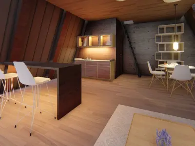 Cabin with all interiors and exteriors Low-poly 3D model