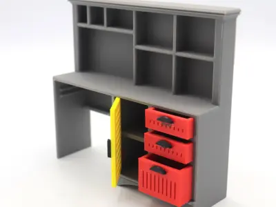 Classic Big desk with drawers door and shelves  3D print model