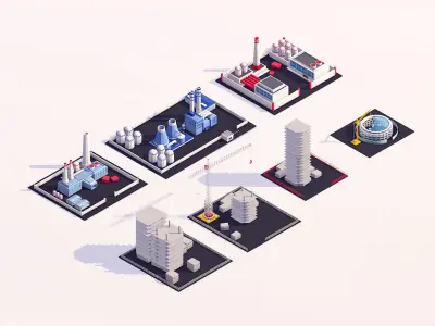 Low Poly Buildings City Pack 2 Low-poly 3D model