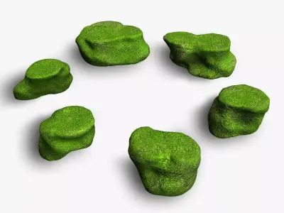 Short Flat Rocks - Moss 2 Low-poly 3D model