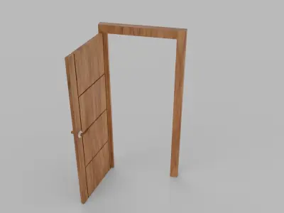 Wooden High Poly Door 3D model