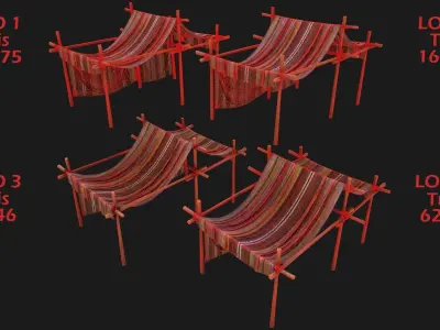 Large trade fair tent purple Stall Low-poly 3D model