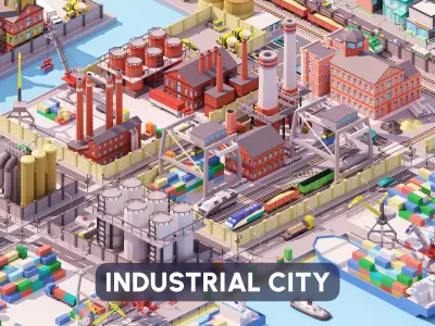 Industrial City Low-poly 3D model