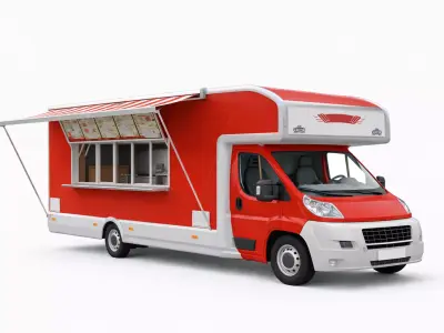 Classic Red Food Truck Street Food Mobile Catering Vehicle 3D model