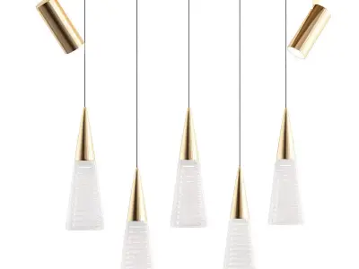 mandora1 five light pendant in gold with clear glass shades 3D model