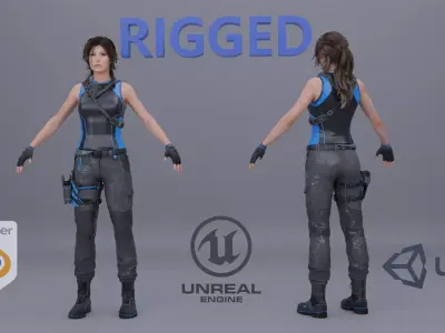 Lara Croft Tom Raider Sci fi RIGGED Game Ready 3D model