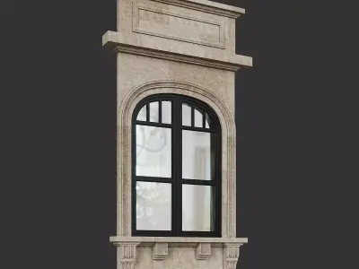 Classical Stone Carving Window 01 Low-poly 3D model