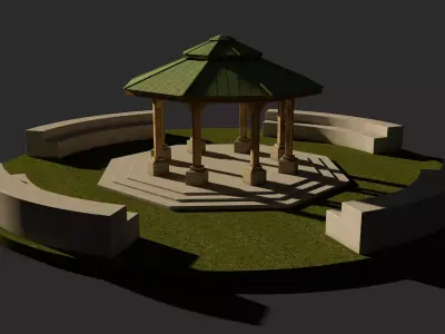 Park Bench and Sunsetshade Set 3D model