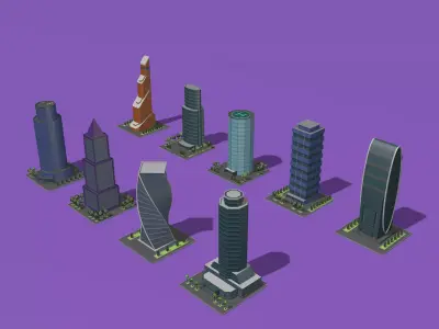 set of cartoon low poly tower models Low-poly 3D model