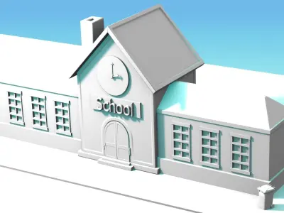 School cartoon-style 3D model