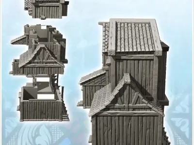 Large wooden bakery with annex and large sign 4 - Medieval Gothi 3D print model
