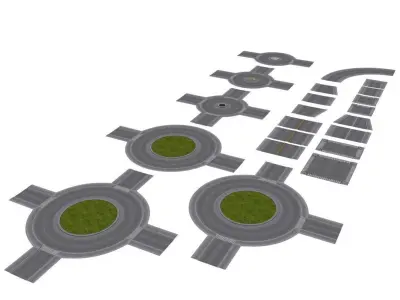 Modular Road network Low-poly 3D model