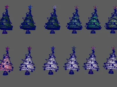 20 stylized color variations  christmas trees Low-poly 3D model