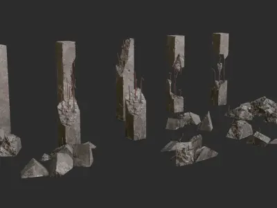 Broken Concrete Pillars Pack Low-poly 3D model