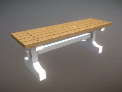 Game Ready Park Bench Wooden Painted Low-Poly Low-poly 3D model