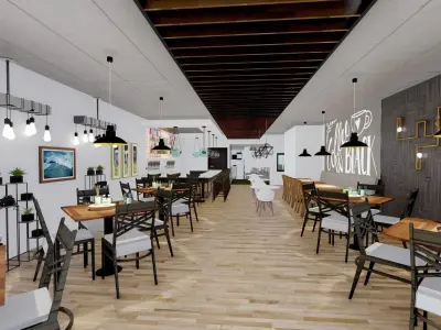 Restaurent Indoor and outdoor with an office 3D model