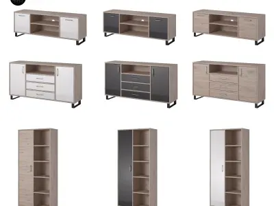 TV Cabinet  Commode Shelf Wood 3D Model Collection 3D Model Pack