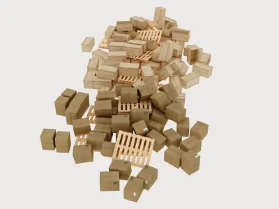 wood and cardboard boxes pallet pile 2 3D model