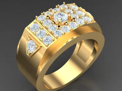 Light Gold Diamond Men Ring 2MR018 3D model