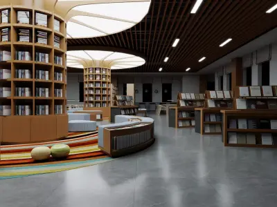 Modern bookstore interior design Low-poly 3D model