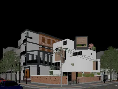 Modern Urban Corner House Compact Residential  Low-poly 3D model