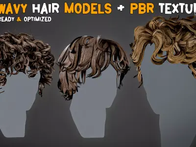 10 Wavy Hair Models and PBR Textures   Vol 06 Low-poly 3D model