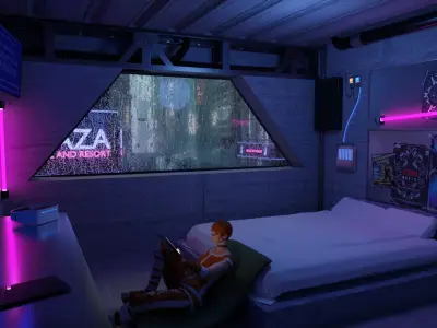 Cyberpunk Apartment Scene - High Detail 3D model