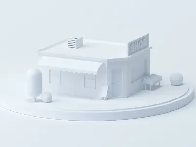 Shop market cartoon low poly 3D model Low-poly 3D model