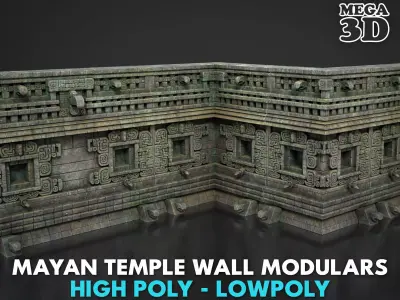 Mayan Temple Wall Modulars 03 250726 Low-poly 3D model