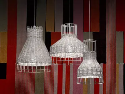 Laika three wicker lamps hanging from ceiling 3D model