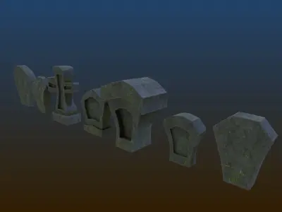 Cartoon style grave stones Game assets Low-poly 3D model