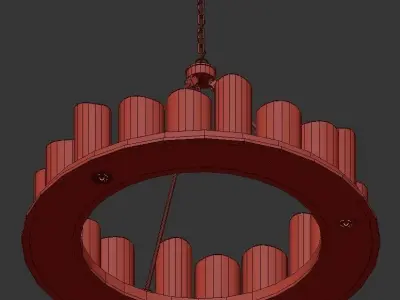Candle circular chandelier in brass with glass shades 3D model