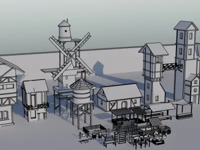 Medieval small town pack Free 3D model